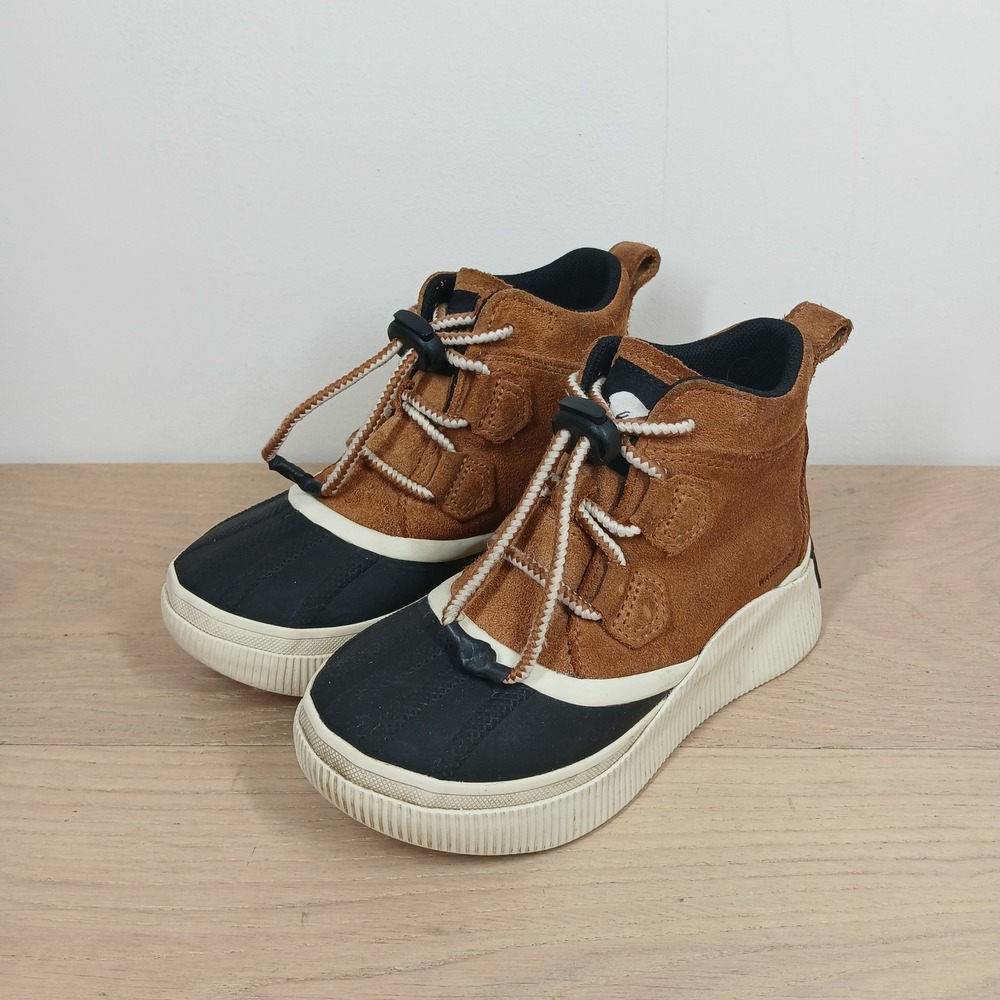 Sorel Out N About Boots Kids 1 Brown Suede Waterproof Duck Lace Up Outdoor